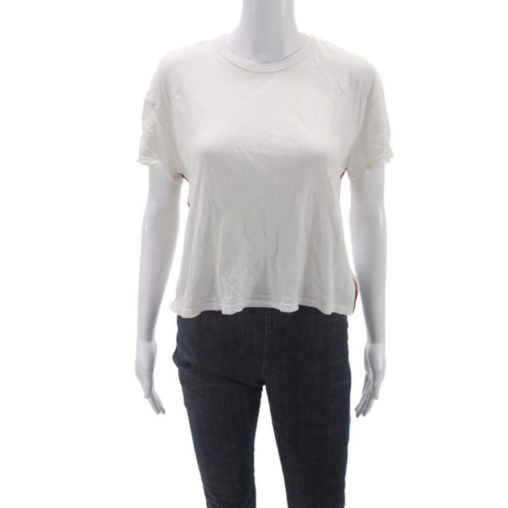 Monrow Womens Basic White Crew Neck Short Sleeve T Shirt Rainbow Size S
